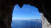 Blick aus dem höhlenartigen Kamin der Seillänge 30